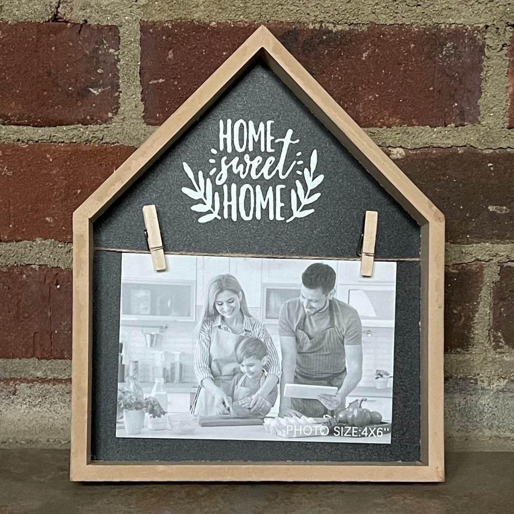 NEW “Home Sweet Home” Farmhouse Tabletop Photo Clip Decor Tan Black & White NWT - Picture 6 of 7